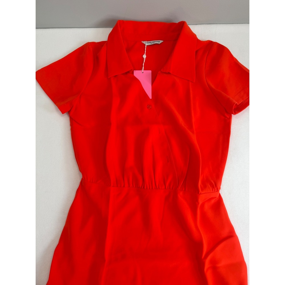 Amanda Uprichard Midi Dress Orange/ Red Wrap Short Sleeve Classic Preppy New